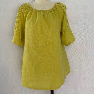 TERZO MILLENNIO Chartreuse Linen Crochet Lace Top Made in Italy